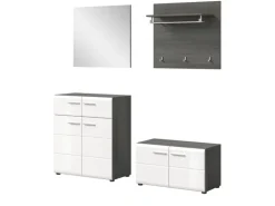 Inn.Furn Garderoben-Set 4-teilig Weiß Hochglanz Grau 175 cm Rumba