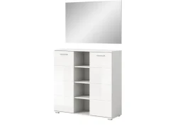 Inn.Furn Garderoben-Set 2-teilig Weiß Hochglanz 110 cm mit 10 Fächern Grazie