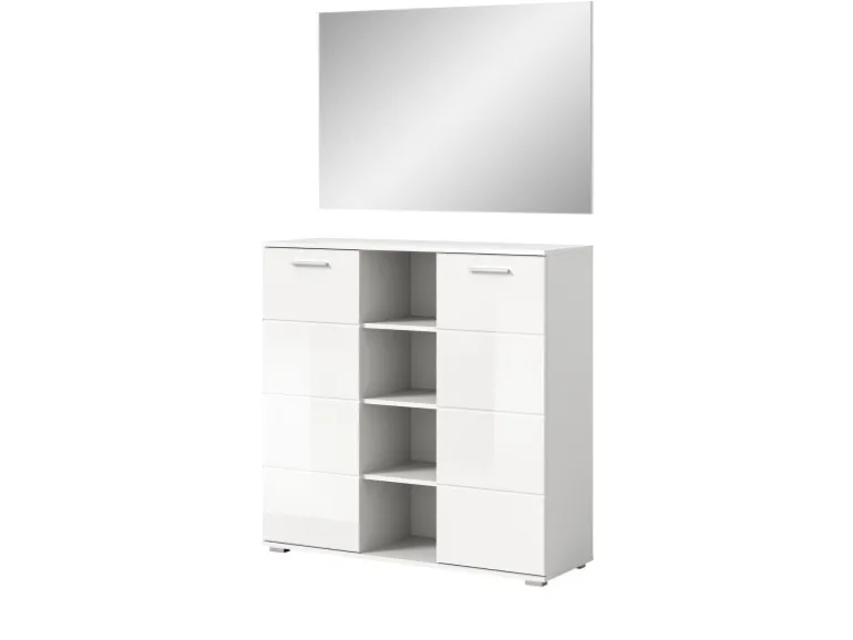 Inn.Furn Garderoben-Set 2-teilig Weiß Hochglanz 110 cm mit 10 Fächern Grazie