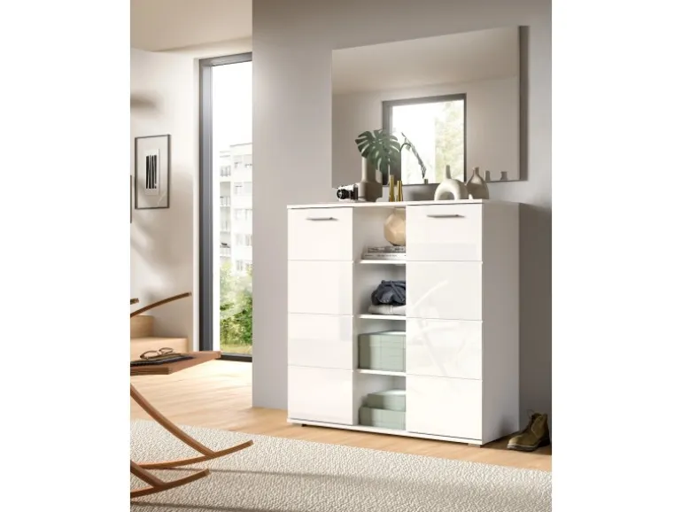 Inn.Furn Garderoben-Set 2-teilig Weiß Hochglanz 110 cm mit 10 Fächern Grazie
