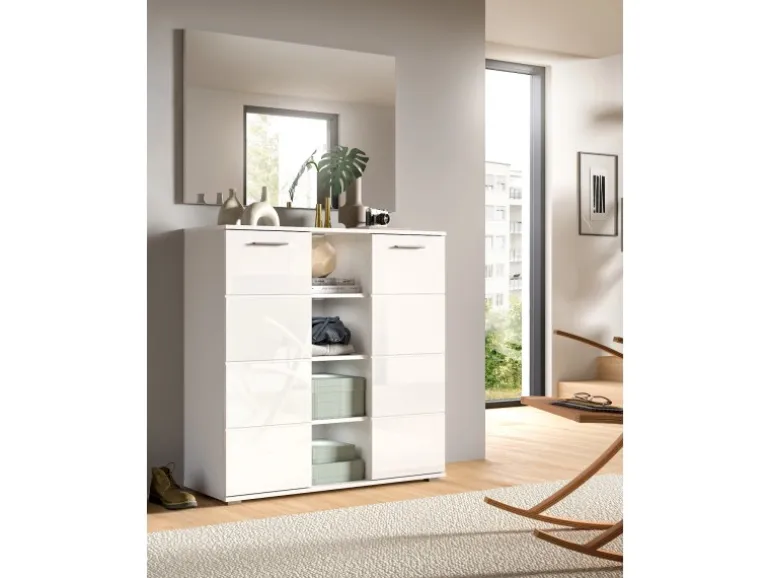 Inn.Furn Garderoben-Set 2-teilig Weiß Hochglanz 110 cm mit 10 Fächern Grazie