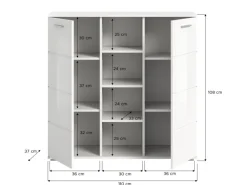 Inn.Furn Garderoben-Set 2-teilig Weiß Hochglanz 110 cm mit 10 Fächern Grazie