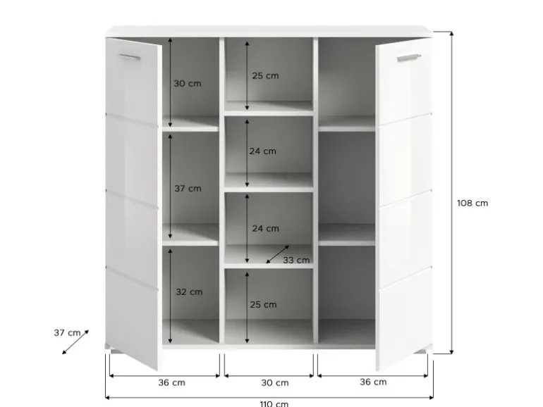 Inn.Furn Garderoben-Set 2-teilig Weiß Hochglanz 110 cm mit 10 Fächern Grazie