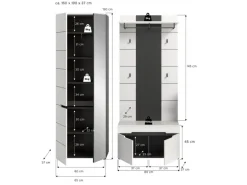 Inn.Furn Garderoben-Set 3-teilig in Weiß und Grau 160 cm Cooper