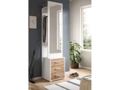 Inn.Furn Kompaktgarderobe in Weiß und Eiche 45 x 190 cm Pallas