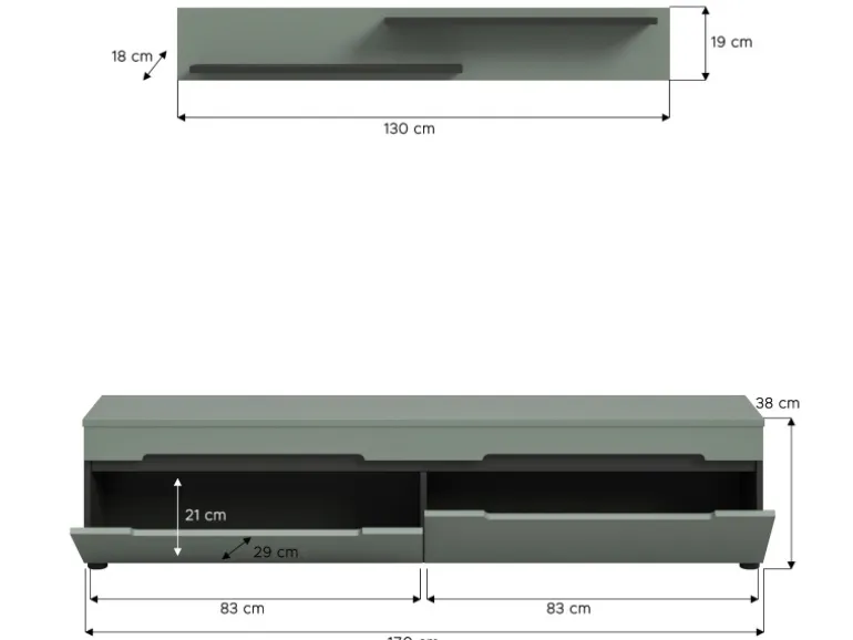 Inn.Furn TV-Lowboard und Wandboard in Salbei und Grau 170 cm Cooper