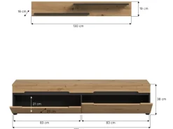 Inn.Furn TV-Lowboard und Wandboard in Eiche und Grau 170 cm Cooper