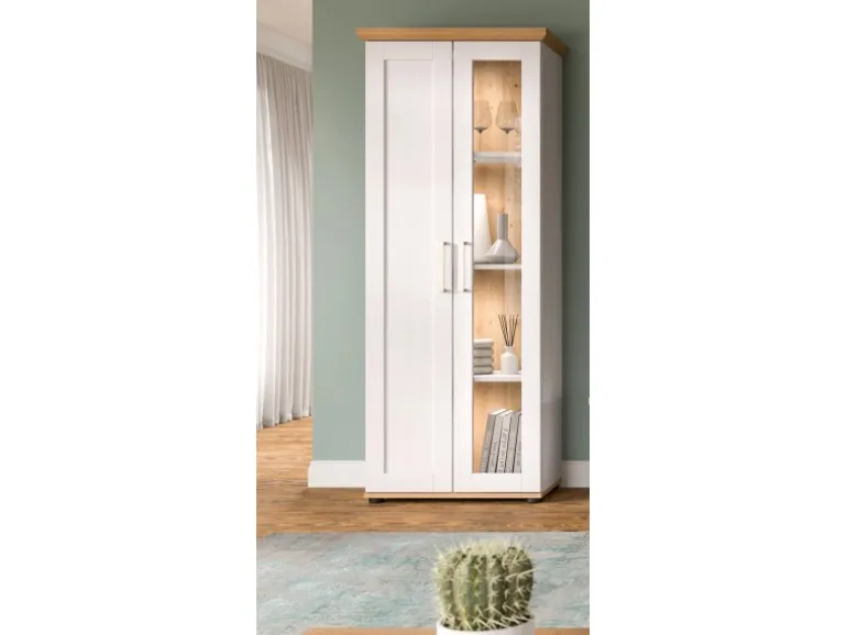 Inn.Furn Vitrine in Weiß Lärche Landhaus 64 x 161 cm Mirano