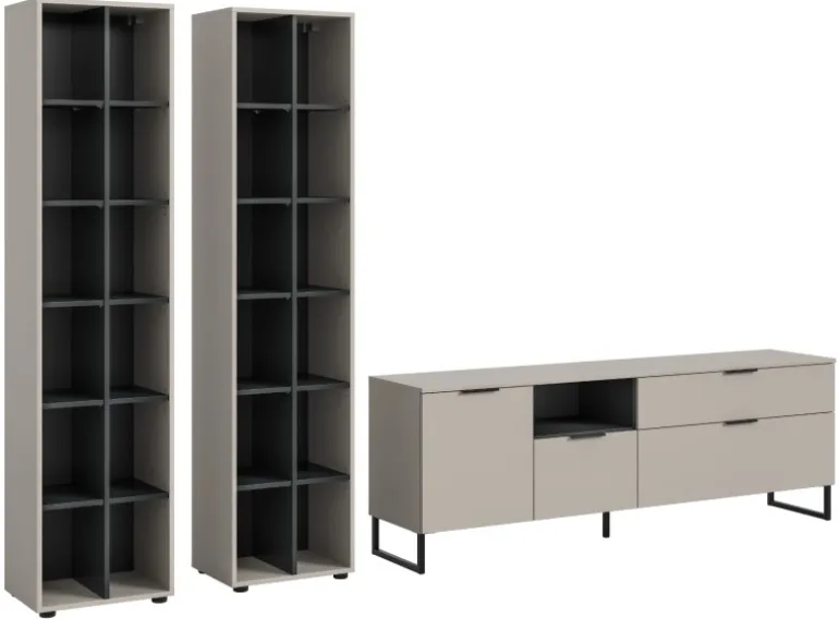 Inn.Furn Wohnwand in Kaschmir und Schwarz 305 cm mit Soft-Close Morena