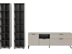 Inn.Furn Wohnwand in Kaschmir und Schwarz 305 cm mit Soft-Close Morena
