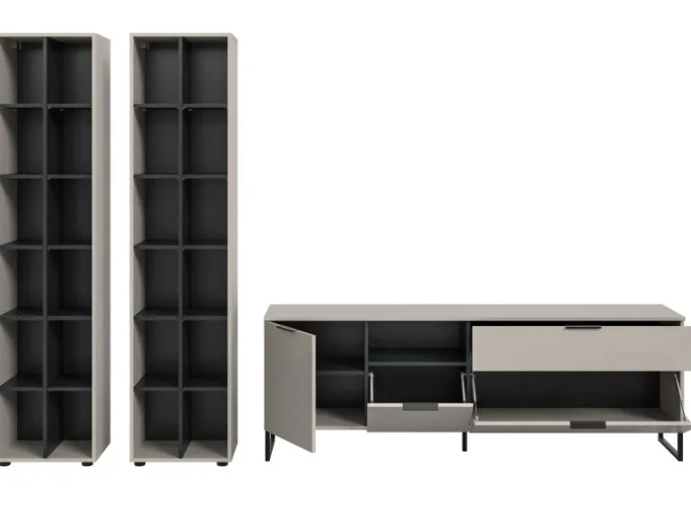 Inn.Furn Wohnwand in Kaschmir und Schwarz 305 cm mit Soft-Close Morena