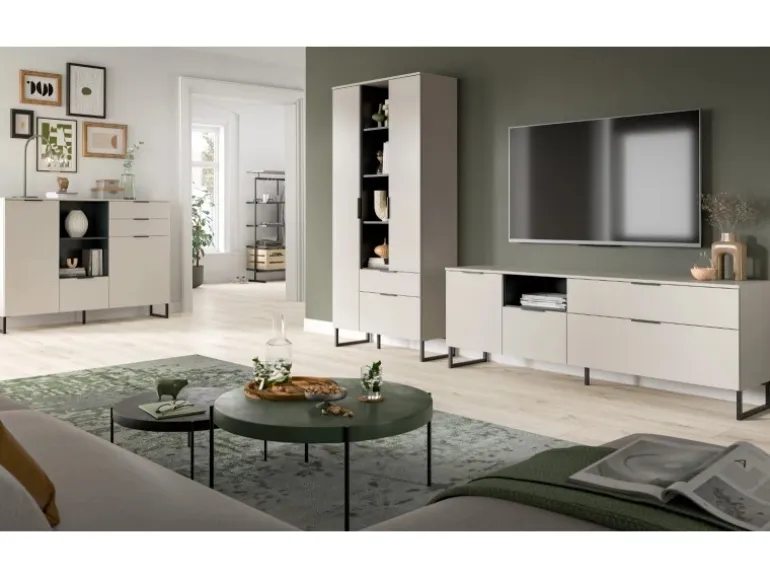 Inn.Furn Wohnwand in Kaschmir und Schwarz 290 cm mit Soft-Close Morena