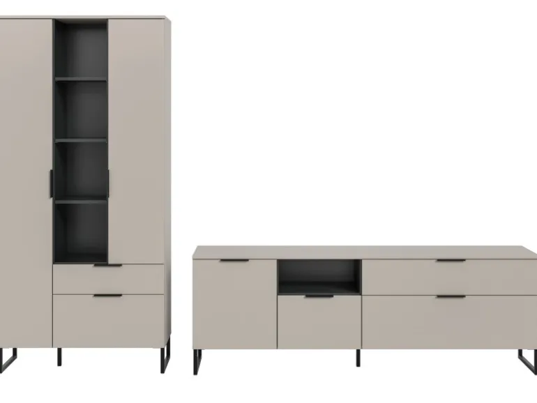 Inn.Furn Wohnwand in Kaschmir und Schwarz 290 cm mit Soft-Close Morena