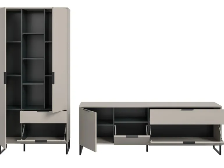 Inn.Furn Wohnwand in Kaschmir und Schwarz 290 cm mit Soft-Close Morena