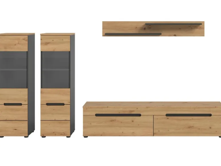 Inn.Furn Wohnwand in Eiche und Grau 272 cm Cooper