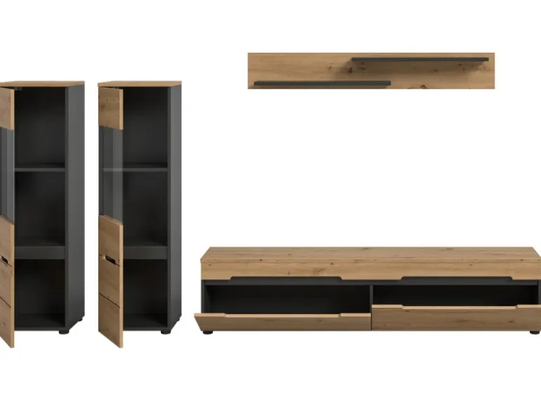 Inn.Furn Wohnwand in Eiche und Grau 272 cm Cooper