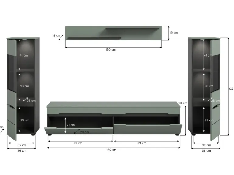 Inn.Furn Wohnwand in Salbei und Grau 272 cm Cooper