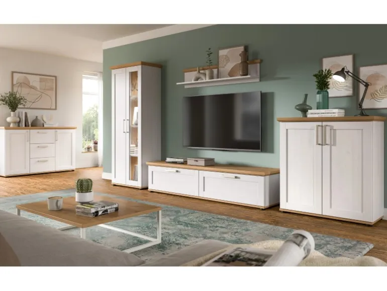 Inn.Furn Wohnwand in Weiß Lärche Landhaus 4-teilig 316 cm Mirano