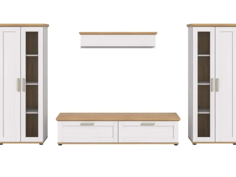 Inn.Furn Wohnwand in Weiß Lärche Landhaus 4-teilig 316 cm Mirano