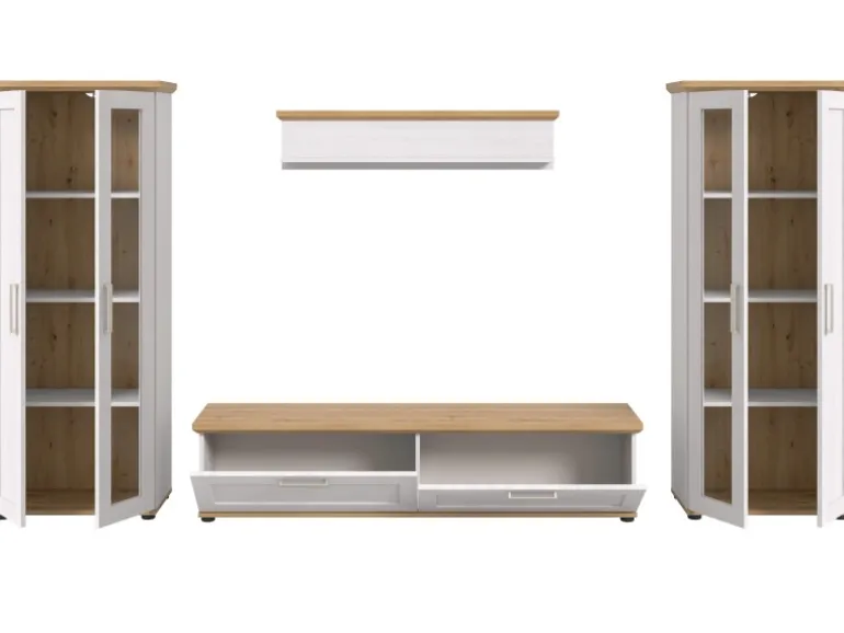 Inn.Furn Wohnwand in Weiß Lärche Landhaus 4-teilig 316 cm Mirano