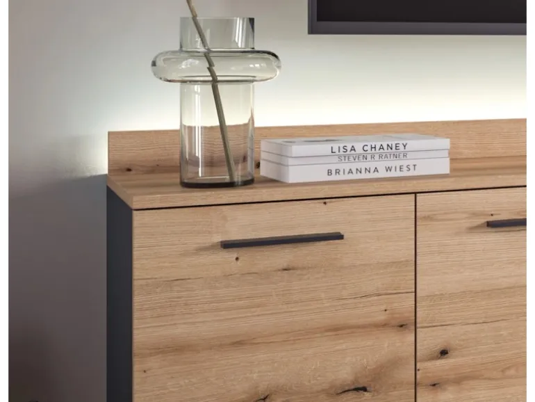 Inn.Furn Wohnwand 3-teilig Grau Evoke Eiche 247 cm mit Soft-Close Elian