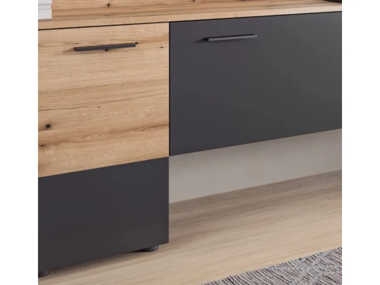 Inn.Furn Wohnwand 3-teilig Grau Evoke Eiche 247 cm mit Soft-Close Elian