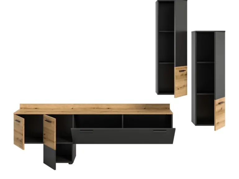 Inn.Furn Wohnwand 3-teilig Grau Evoke Eiche 247 cm mit Soft-Close Elian