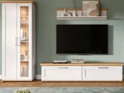 Inn.Furn Wohnwand 3-teilig in Weiß Lärche Landhaus 240 cm Mirano