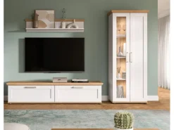 Inn.Furn Wohnwand 3-teilig in Weiß Lärche Landhaus 240 cm Mirano