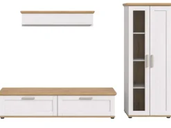 Inn.Furn Wohnwand 3-teilig in Weiß Lärche Landhaus 240 cm Mirano