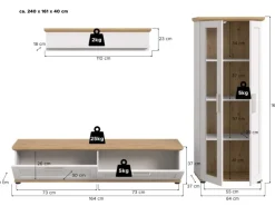 Inn.Furn Wohnwand 3-teilig in Weiß Lärche Landhaus 240 cm Mirano