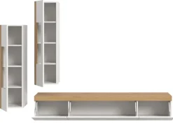 Inn.Furn Wohnwand 3-teilig in Weiß und Eiche 270 cm Siena