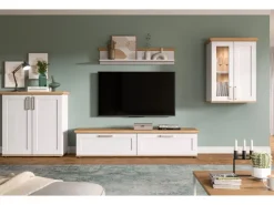 Inn.Furn Wohnwand 4-teilig in Weiß Lärche Landhaus 336 cm Mirano