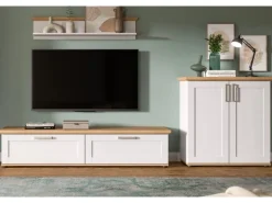 Inn.Furn Wohnwand 3-teilig in Weiß Lärche Landhaus 260 cm Mirano