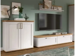 Inn.Furn Wohnwand 3-teilig in Weiß Lärche Landhaus 260 cm Mirano