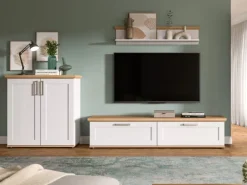 Inn.Furn Wohnwand 3-teilig in Weiß Lärche Landhaus 260 cm Mirano