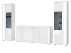 Inn.Furn Wohnwand Weiß Hochglanz 3-teilig 332 cm mit Soft-Close Sunroof