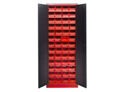 Jet-Line Kleinteileschrank Kirow in Anthrazit-Rot 67 cm Breit Inclusive 52 Stapelboxen
