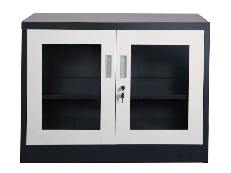 Jet-Line Stahlschrank Ufa in Anthrazit-Weiß 68 x 40 x 90 cm mit Abschließbaren Türen mit Glasfront