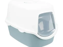 Jollypaw Katzentoilette mit Haube 40 cm x 40 cm x 56 cm Blau/Weiß