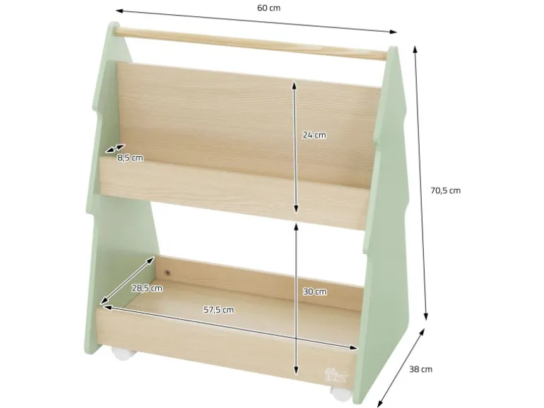 Joyz Kinder Bücherregal Tanne 60x38x705 cm Grün-Natur 2 Seitiges Regal aus Holz
