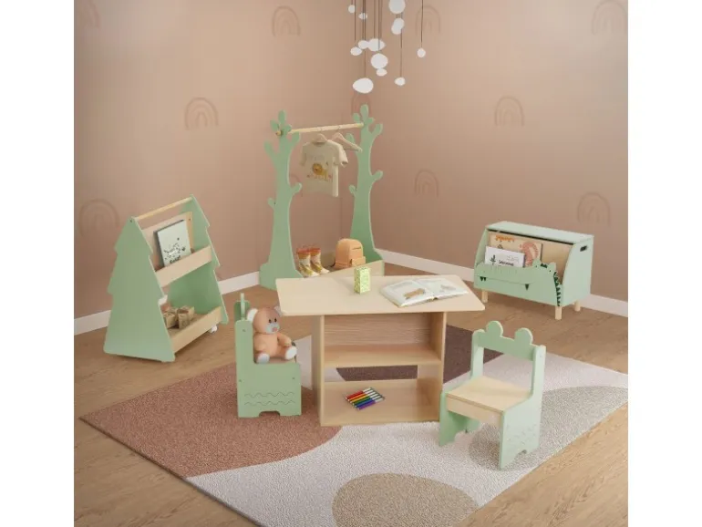 Joyz Kinder Bücherregal Tanne 60x38x705 cm Grün-Natur 2 Seitiges Regal aus Holz