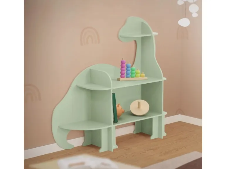 Joyz Kinderregal 3 Ebenen Dinosaurier aus Holz mit Offenen Regalen 110x31x110 cm