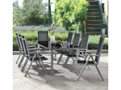 Juskys Aluminium Gartengarnitur Milano 9 Teilig mit Tisch und 8 Stühlen Silbergrau