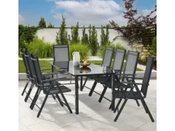 Juskys Aluminium Gartengarnitur Milano 9 Teilig mit Tisch und 8 Stühlen Dunkelgrau