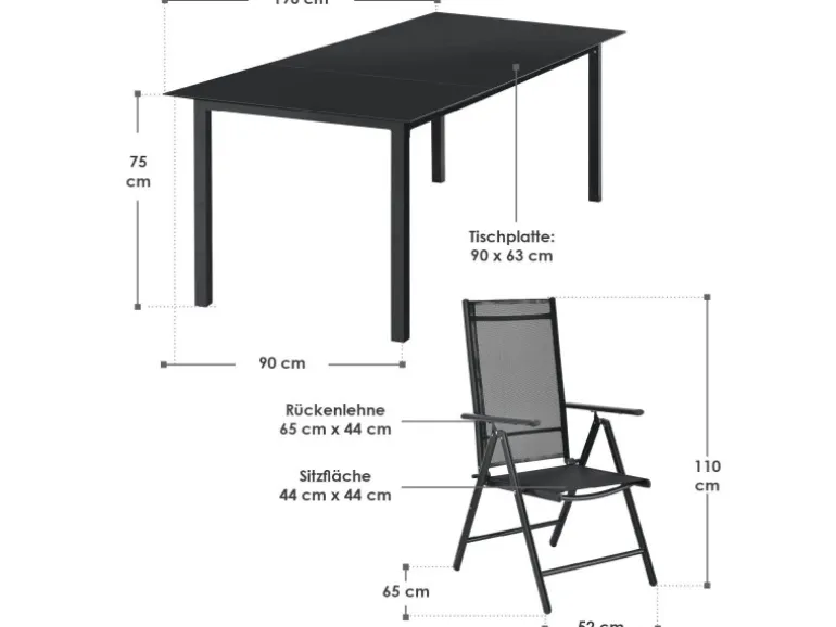 Juskys Aluminium Gartengarnitur Milano 9 Teilig mit Tisch und 8 Stühlen Dunkelgrau