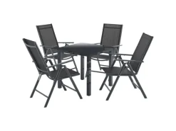 Juskys Aluminium Gartengarnitur Milano 5 Teilig mit Tisch und 4 Stühlen Dunkelgrau