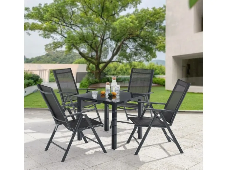 Juskys Aluminium Gartengarnitur Milano 5 Teilig mit Tisch und 4 Stühlen Dunkelgrau