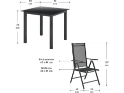 Juskys Aluminium Gartengarnitur Milano 5 Teilig mit Tisch und 4 Stühlen Dunkelgrau
