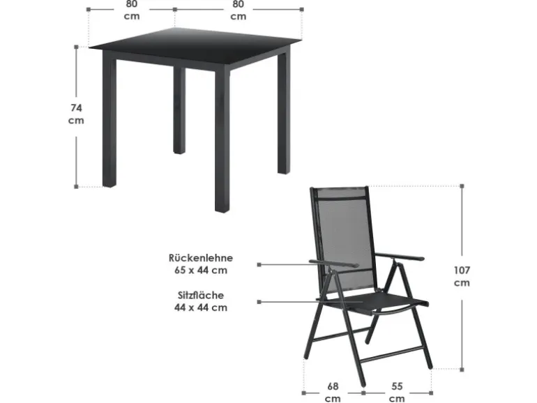 Juskys Aluminium Gartengarnitur Milano 5 Teilig mit Tisch und 4 Stühlen Dunkelgrau